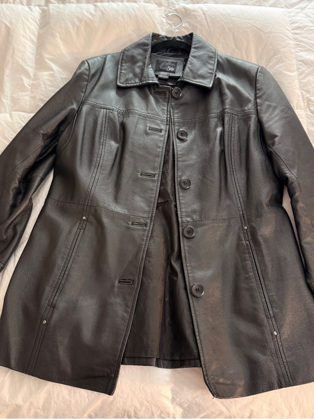 East 5th Genuine Leather Black Jacket Coat Button Front — Medium